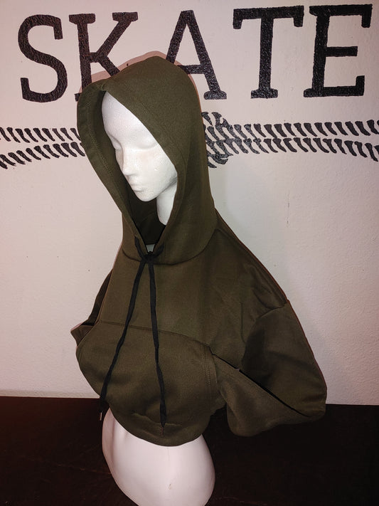 Olive green front pocket crop pullover hoodie shesweater